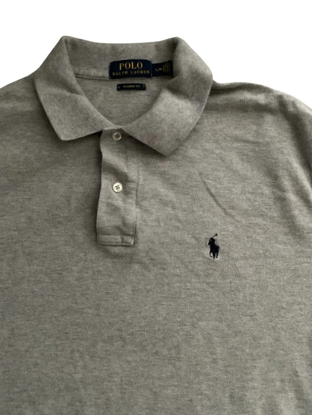 Ralph Lauren Men's Light Gray Polo Shirt with Navy Pony Men L Preppy Travel